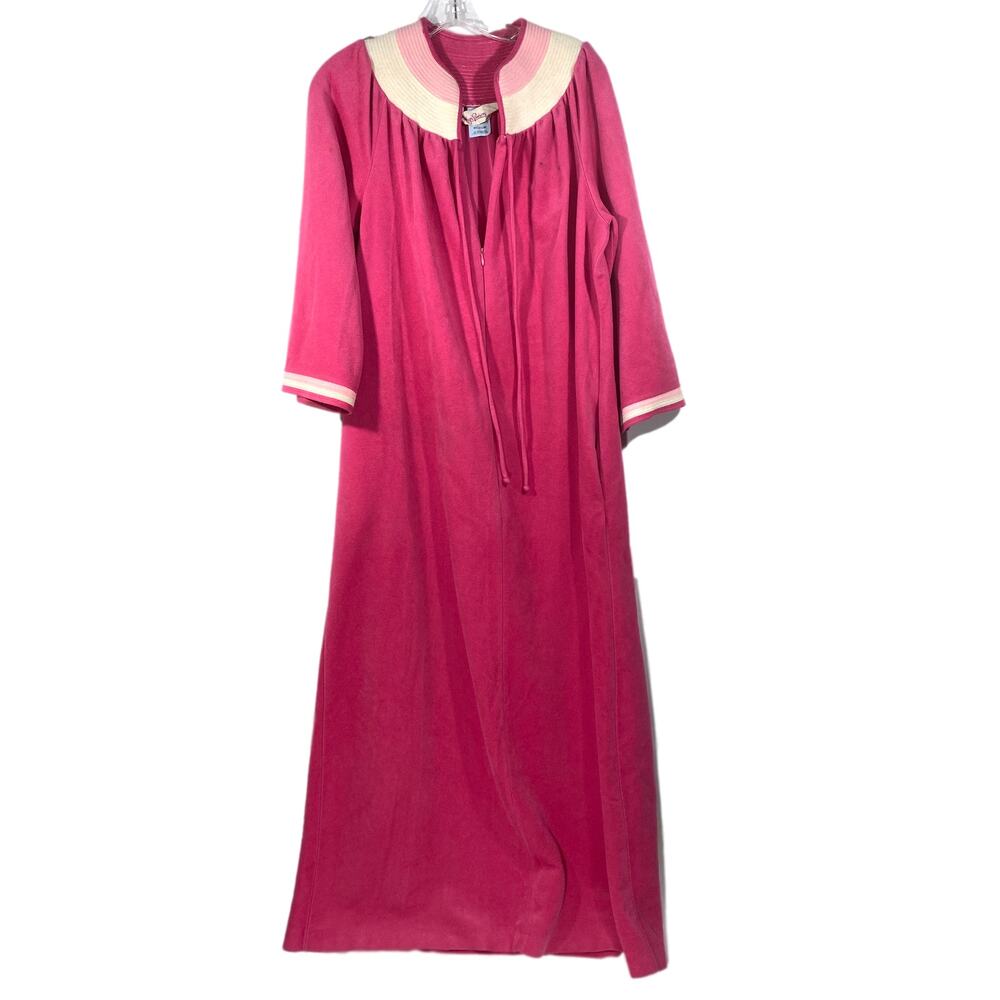 Vintage Evelyn Pearson Pink Velour Housecoat Night Gown Lounge Zipper Womens M